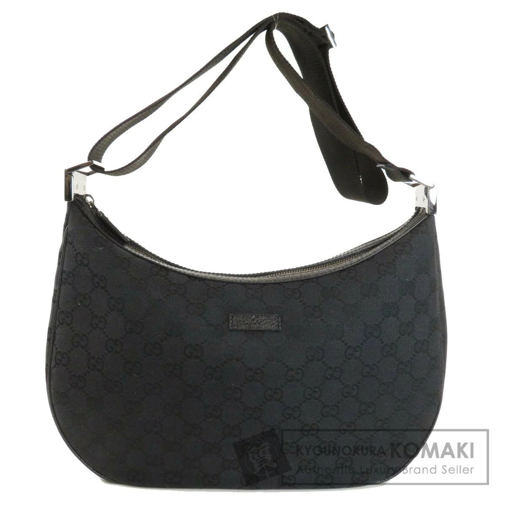Gucci black GG canvas hobo bag half moon leather